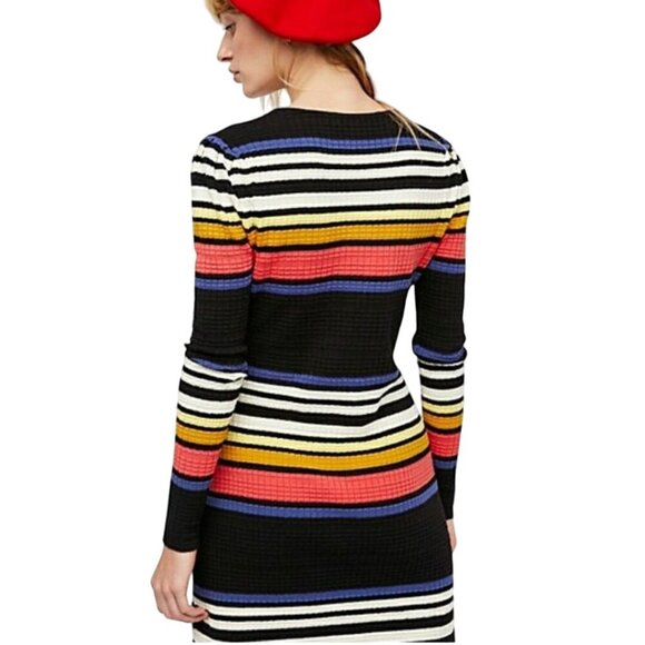 Free People Gidget Sweater Dress V Neck Long Puff Sleeve Retro Size XS - Picture 10 of 15